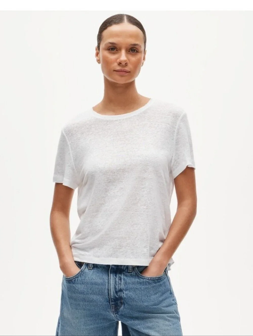 J.Crew Classic Crewneck White Women's New relaxed linen T-shirt Sz S $50
